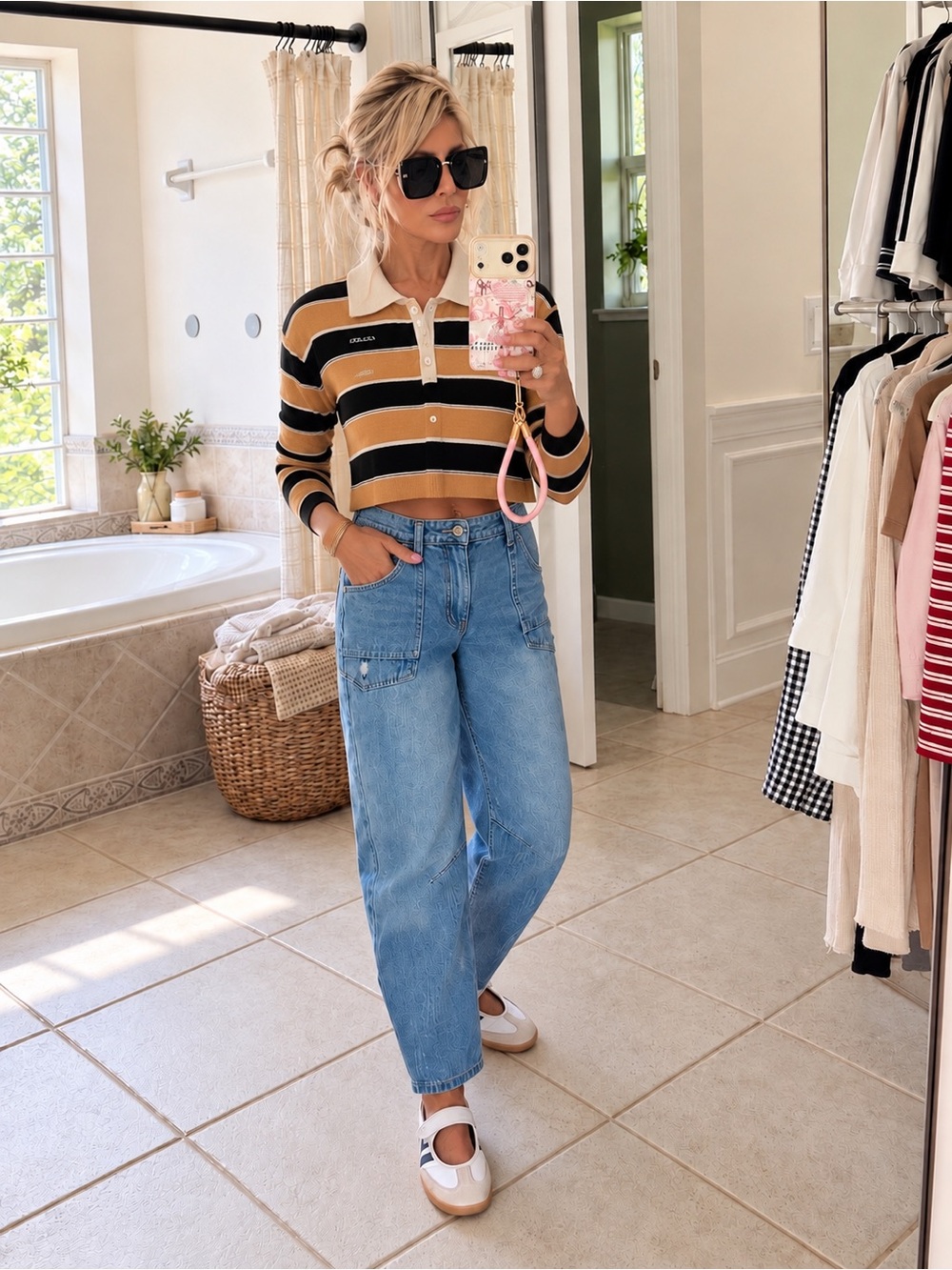 Prada Cropped V‑Neck Striped Sweater in Mustard, Black & White - Picture 2 of 2